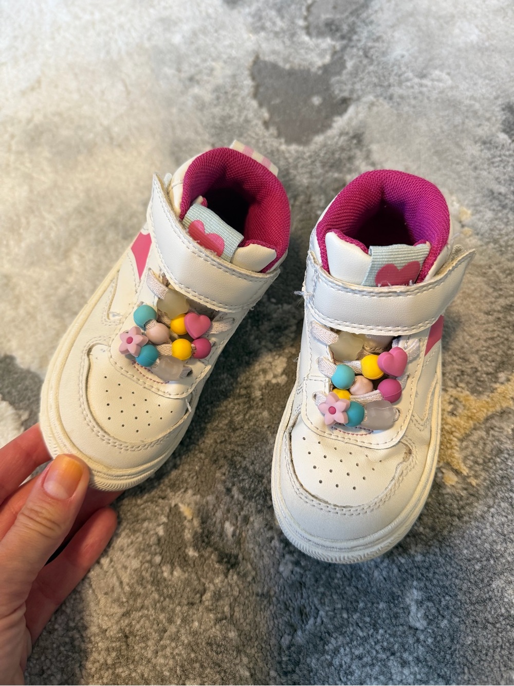 Zara White Sneakers with Pink Lining and Multicolor Heart Beads